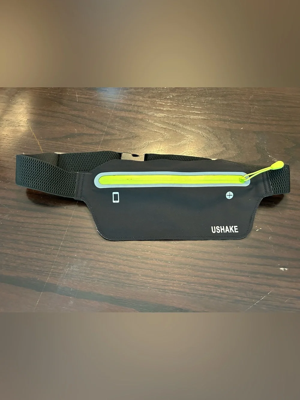USHAKE Waist Pack Black/Yellow Zip Pocket Adjustable Fits 5.5